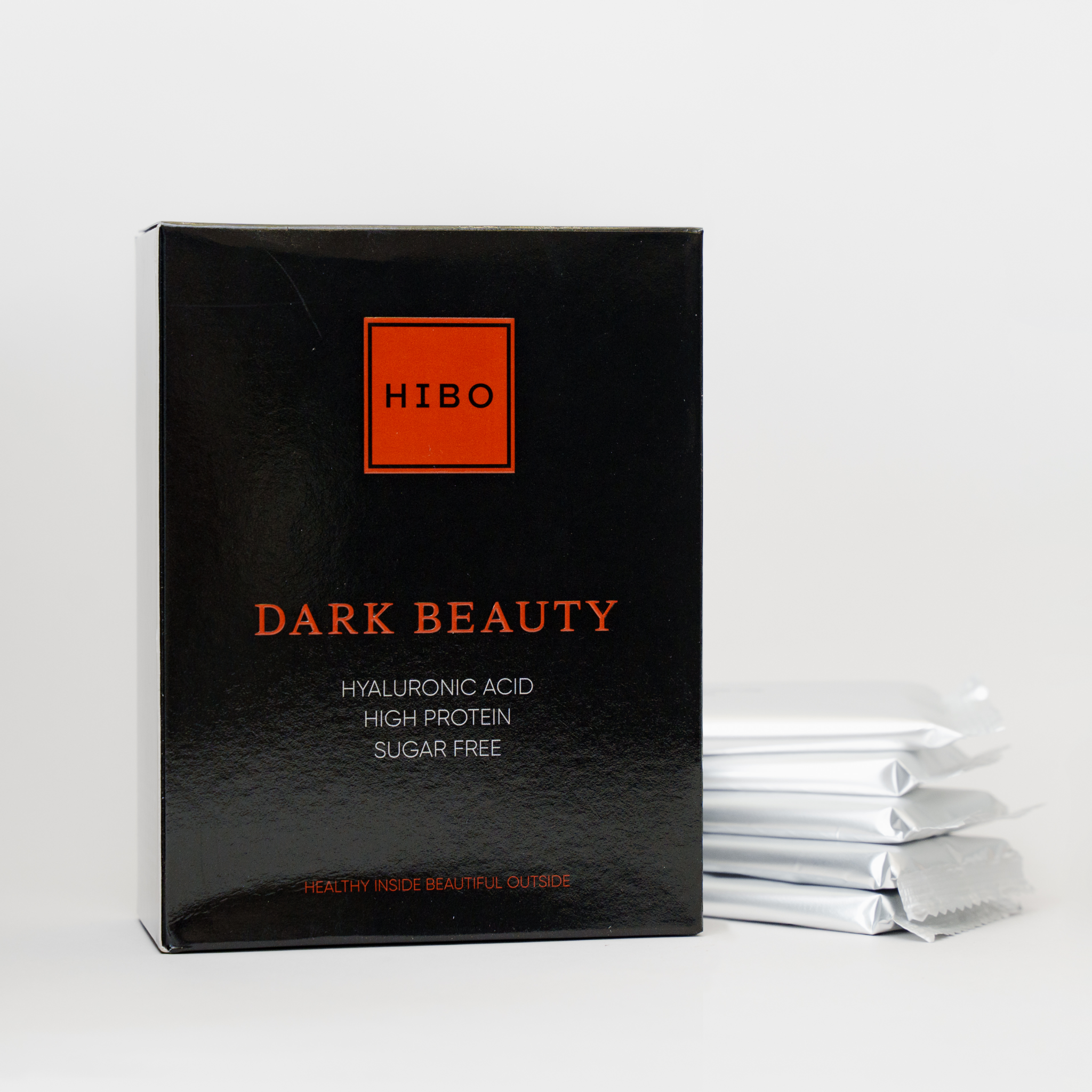 Dark Beauty packaging - dark chocolate with collagen and hyaluronic acid